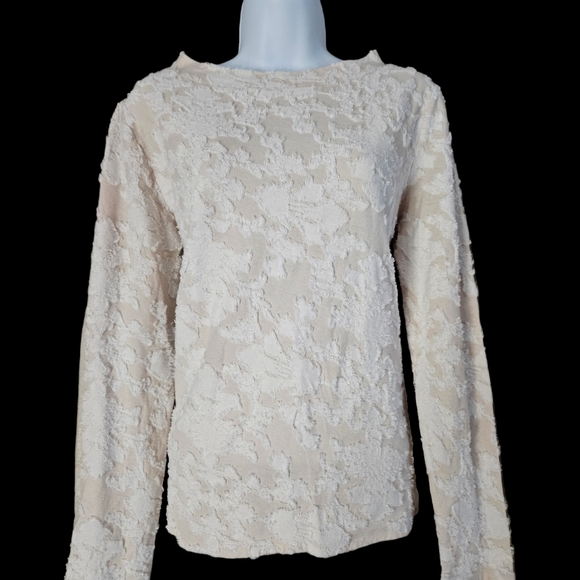 NWOT LOFT cream white floral lacy sweater blouse top Womens Medium - Picture 6 of 8